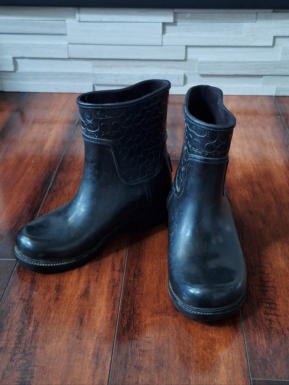 Coach Black Signature Rubber Rain Boots Women’s Size 5B Waterproof Ankle Booties